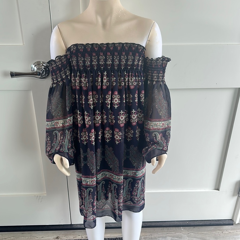 Miin sheer lined off the shoulder swing dress size S